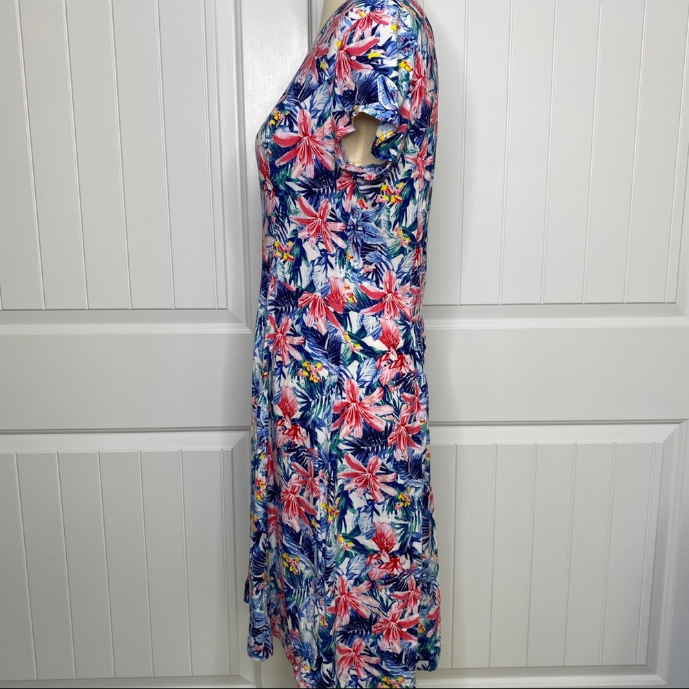 Floral Fit-and-Flare Short Sleeve Dress - Blue & Pink - Picture 3 of 6